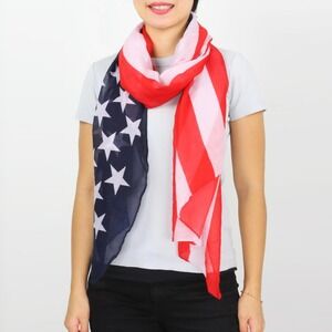 Lightweight Red, White & Blue Flag Print Scarf
